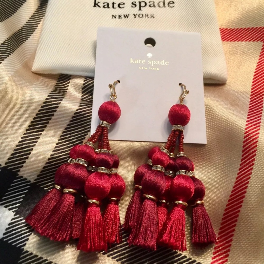 Kate Spade Pretty Poms Tassel Earrings Red Wine